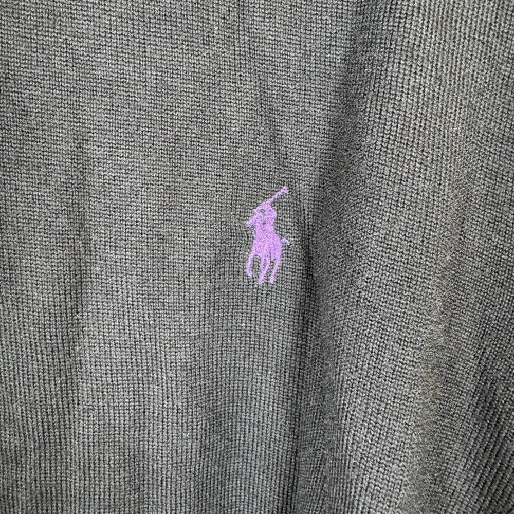 Polo Ralph Lauren Mens XL Black 100% Merino Wool Long Sleeve Polo Sweater Purple